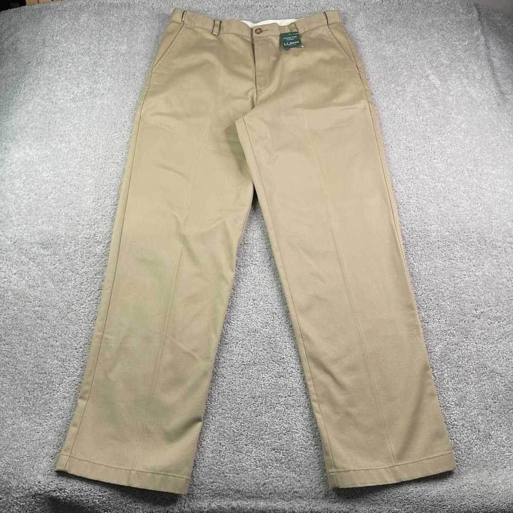 NEW LL Bean Pants Mens 37x34 Tan Wrinkle Free Double L Chino Comfort Waist NWT